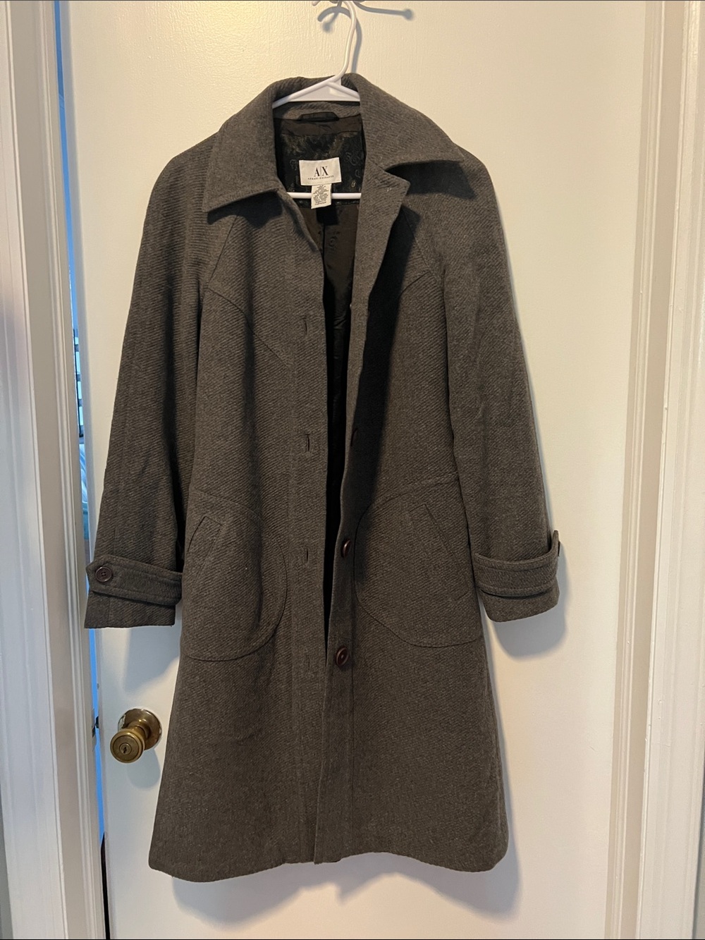 Armani Exchange Charcoal Gray Wool-Blend Trench Coat